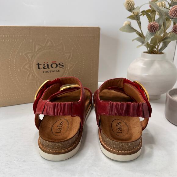 Taos On the Double Leather Wide Strap Sandal Red Comfort Shoe Women 10 - Picture 4 of 10